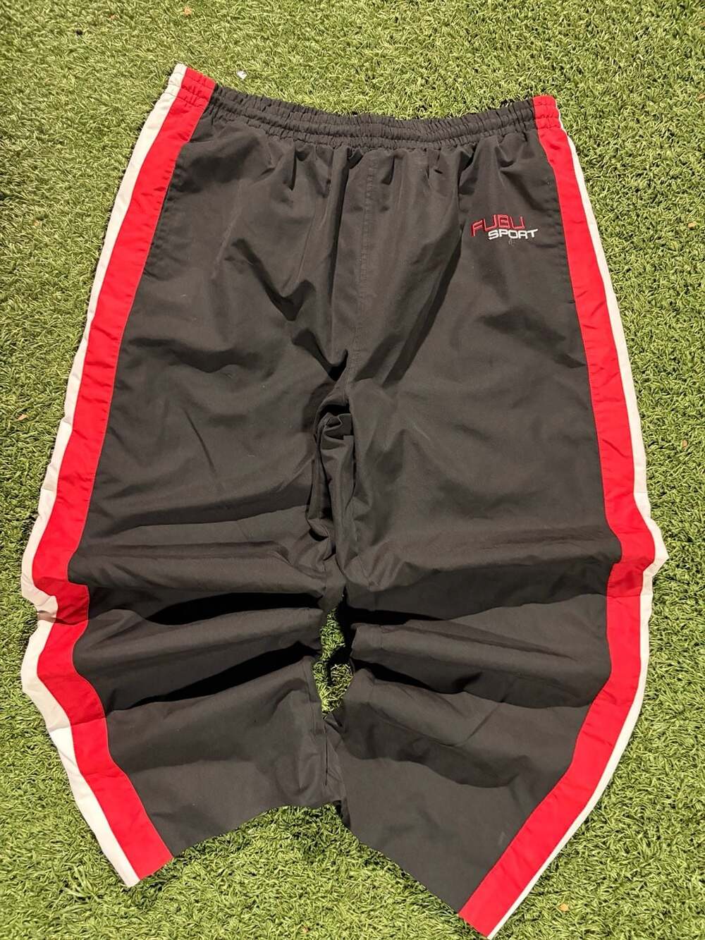 Vintage FUBU Sport Black Track Pants with Red and White Side Stripes XL